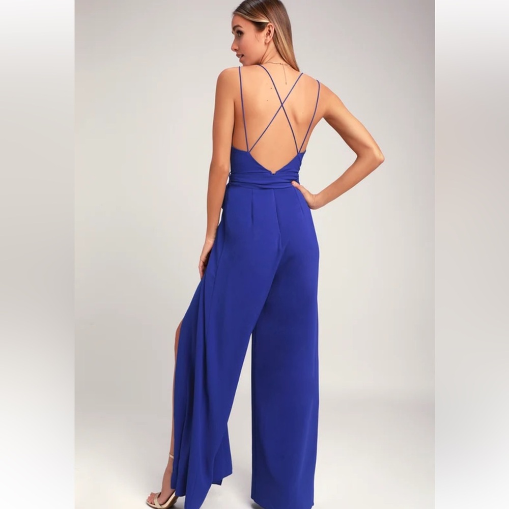 💙Hype Dream Cobalt Blue Backless Wide-Leg Jumpsuit